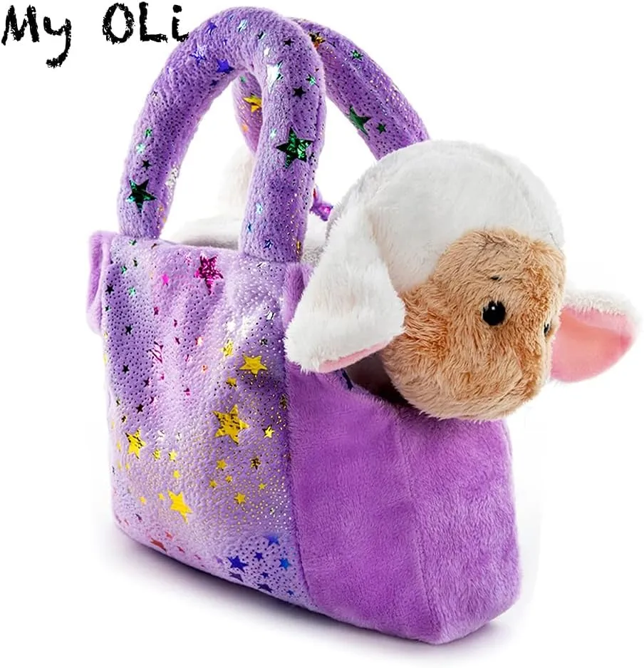 My OLi Plush Pet Set Pet Carrier Stuffed Animal Purse with Bunny and Sheep Plush Toy Gift for Kids and Girls