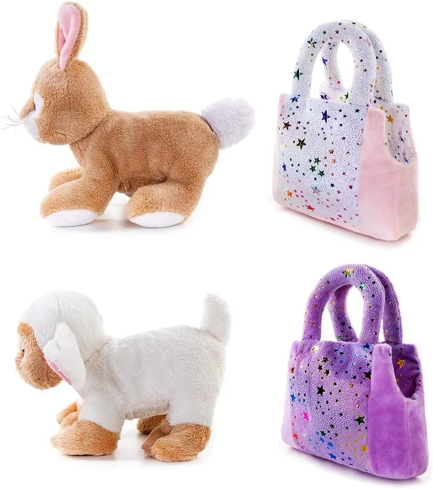 My OLi Plush Pet Set Pet Carrier Stuffed Animal Purse with Bunny and Sheep Plush Toy Gift for Kids and Girls