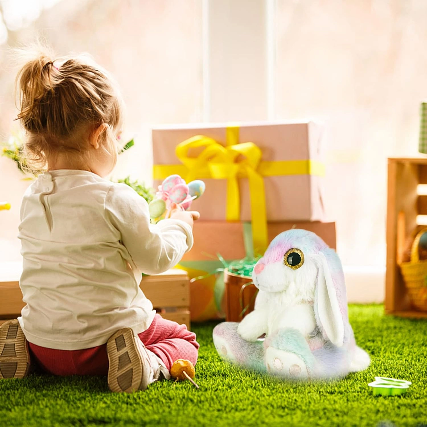 My OLi Bunny Stuffed Animal 8.5in Plush Rabbit with Floppy Ear Bedtime Friend Soft Toy Gifts for Girls Boys Kids, Rainbow
