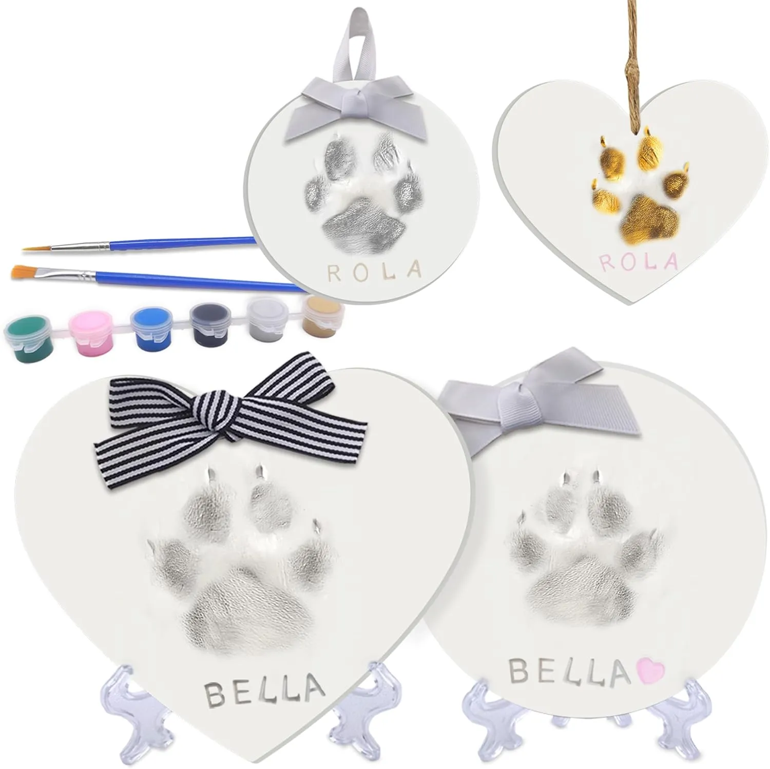 MYPAWLETS Dog or Cat Paw Print Kit Keepsake(Makes 2),DIY Pawprint Ornament with Customization Tool&Display Stands,Clay Pet Paw Print Impression Kit,Personalized Gifts for Pet Lovers