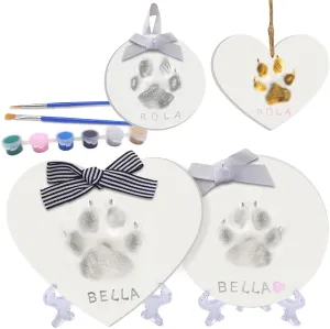 MYPAWLETS Dog or Cat Paw Print Kit Keepsake(Makes 2),DIY Pawprint Ornament with Customization Tool&Display Stands,Clay Pet Paw Print Impression Kit,Personalized Gifts for Pet Lovers