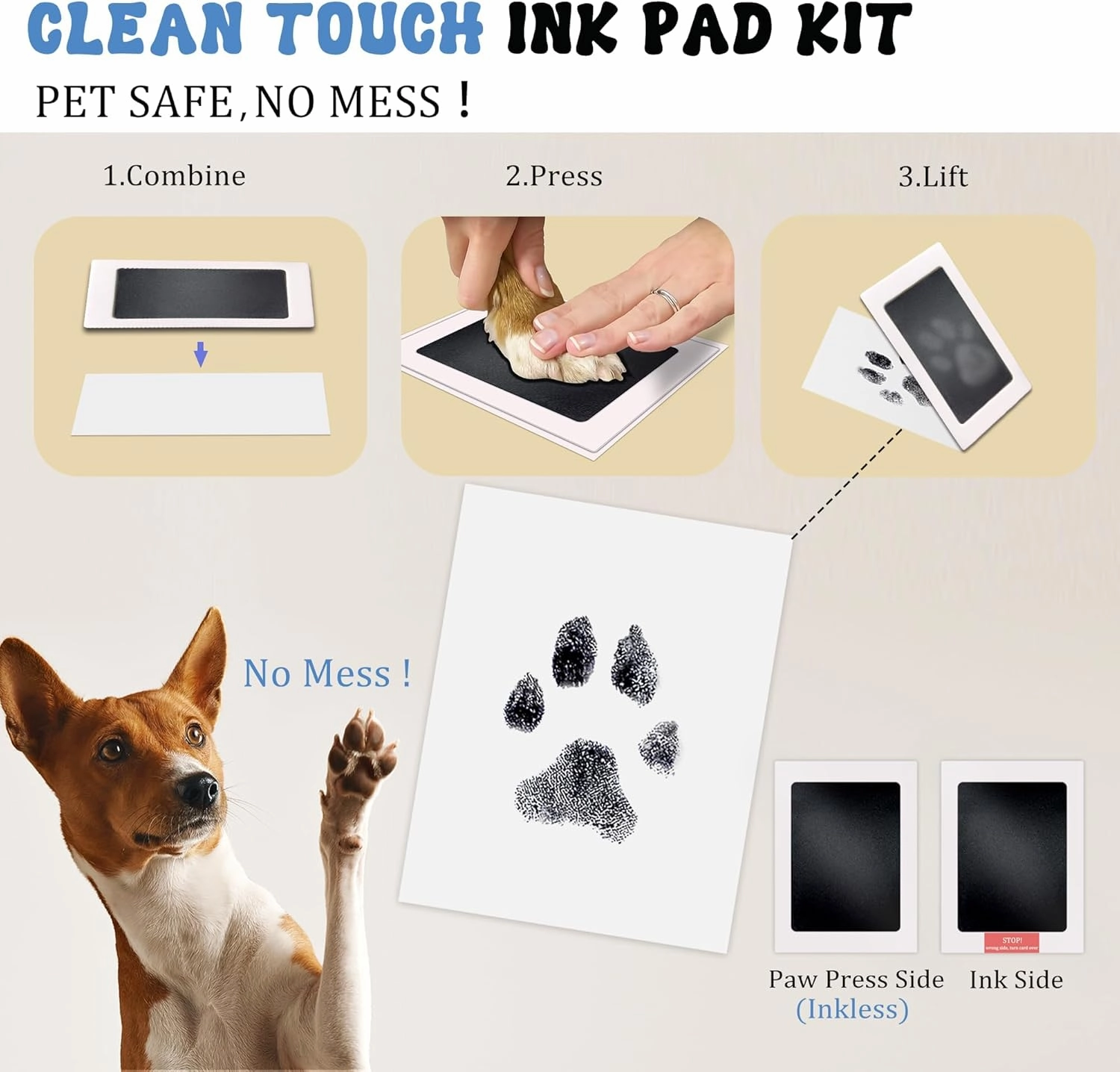 MYPAWLETS Inkless Pet Paw Print Kit,Clean Touch Ink Pad for Dog Paw Prints,Mess-Free Paw Print Stamp Pad for Dogs Cats,Dog Nose Print Kit,Personalized Pet Lover,Dog Mom Gift-4M