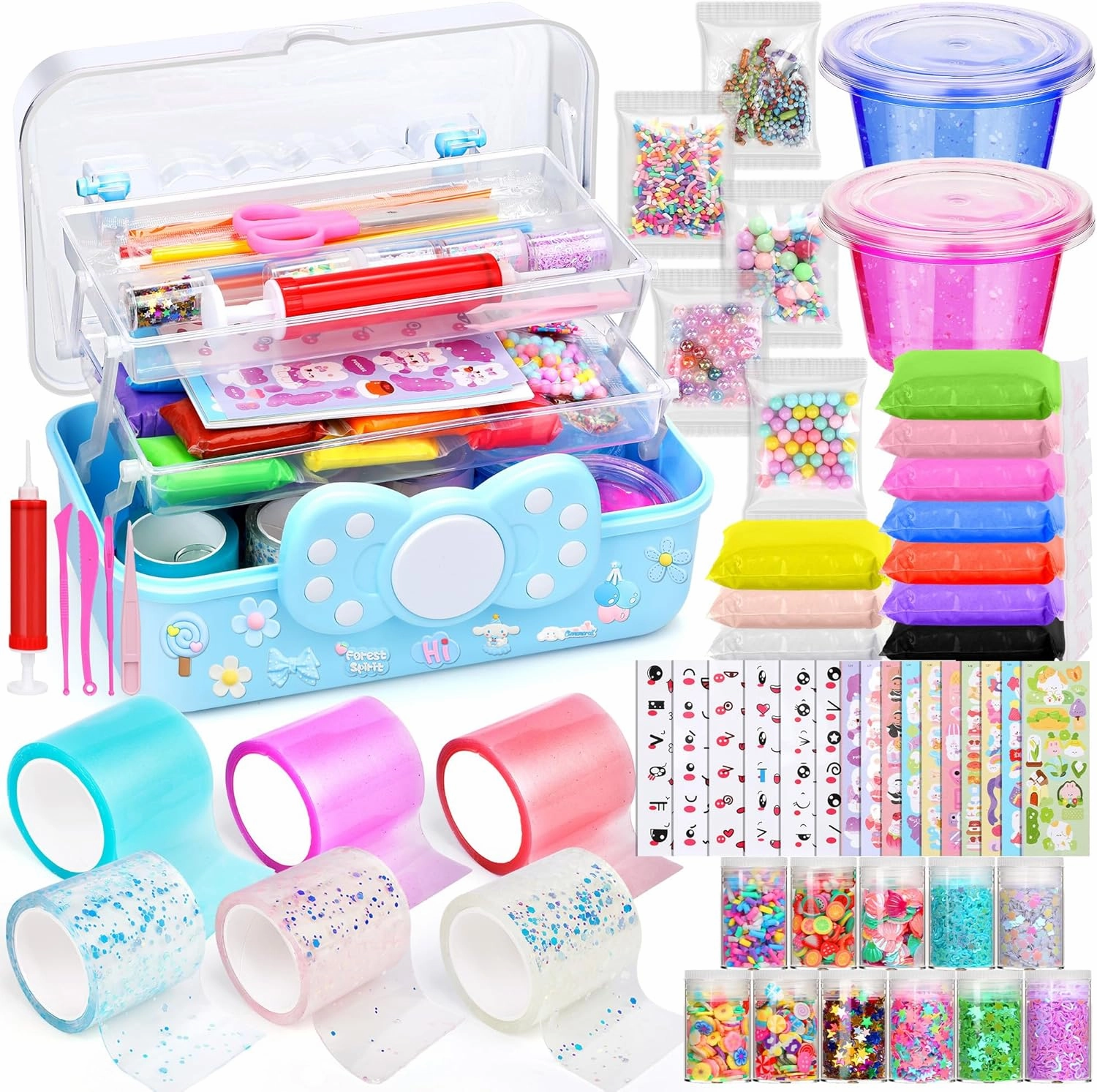 Nano Tape Bubble Kit for Kids, Double Sided Elastic Bubbles Tape Squishy Balloon with DIY Clay Sime Accessories, Crafts Kit Gifts Toys Party Favors for Kids Girls 4-6 6-8 9 10 Years Old