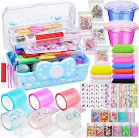 Nano Tape Bubble Kit for Kids, Double Sided Elastic Bubbles Tape Squishy Balloon with DIY Clay Sime Accessories, Crafts Kit Gifts Toys Party Favors for Kids Girls 4-6 6-8 9 10 Years Old