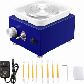 NantFun Mini Pottery Wheel Machine, 6.5cm 10cm Double Turntables Detachable Basin Forming Machine Adjustable Speed Electric Ceramic Wheel with Clay Tools for Kids Adults Beginners