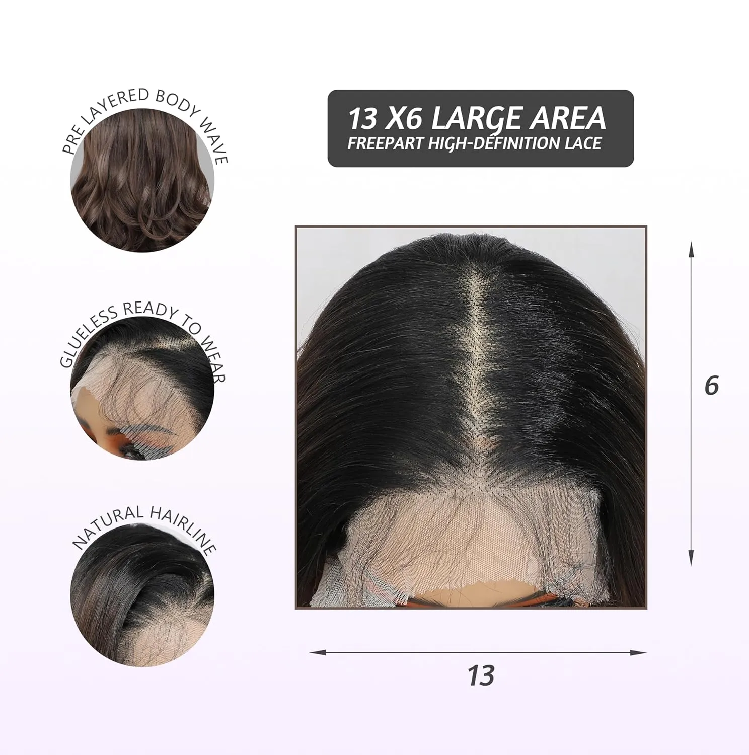 Natural Black Ombre Brown 13×6 HD Lace Front Wigs Synthetic Glueless Pre Layered Body Wave Wigs for Women Pre Plucked 18 Inch Tiny Knots Lace Natural Hairline Bob Wigs