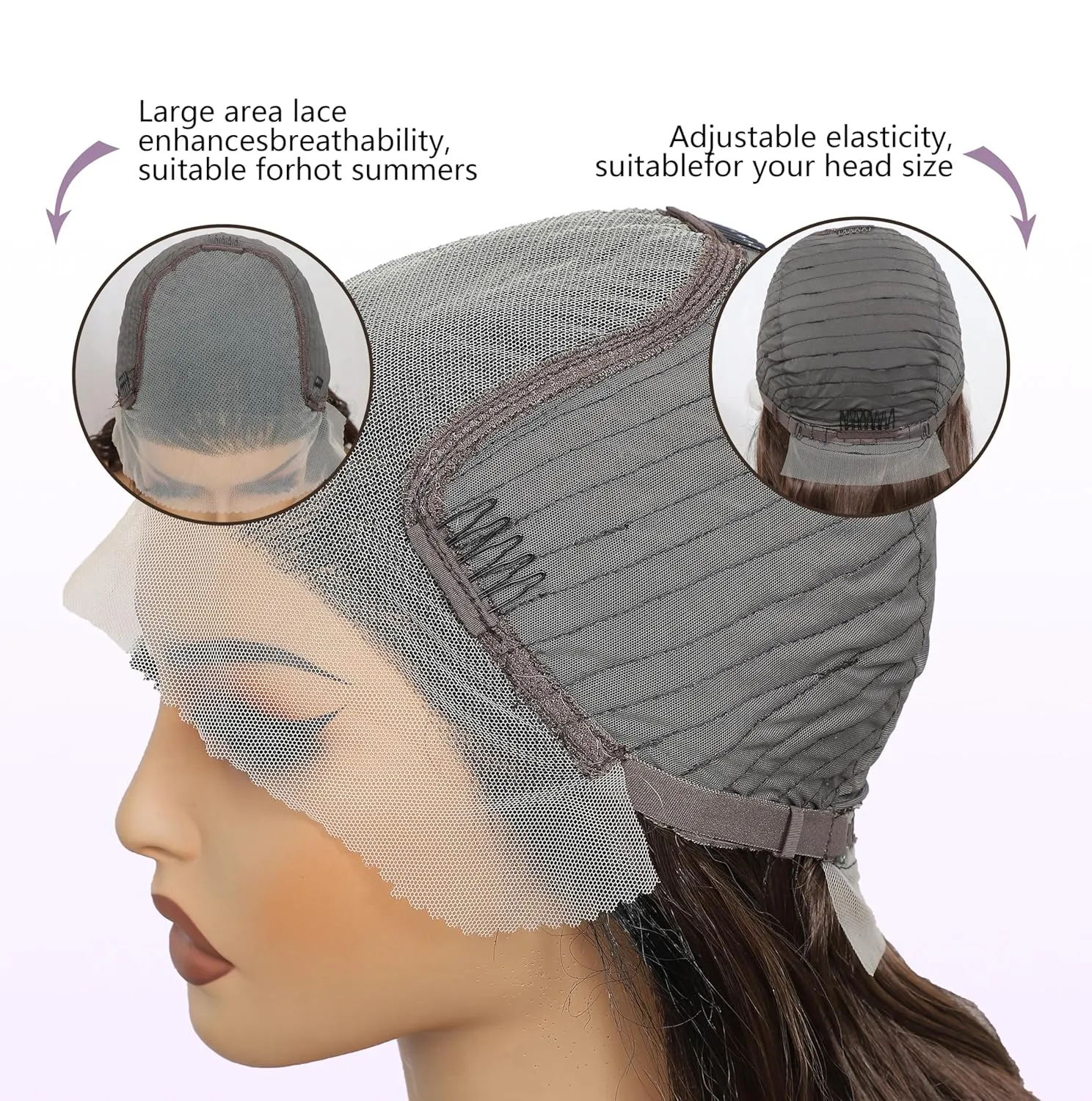Natural Black Ombre Brown 13×6 HD Lace Front Wigs Synthetic Glueless Pre Layered Body Wave Wigs for Women Pre Plucked 18 Inch Tiny Knots Lace Natural Hairline Bob Wigs