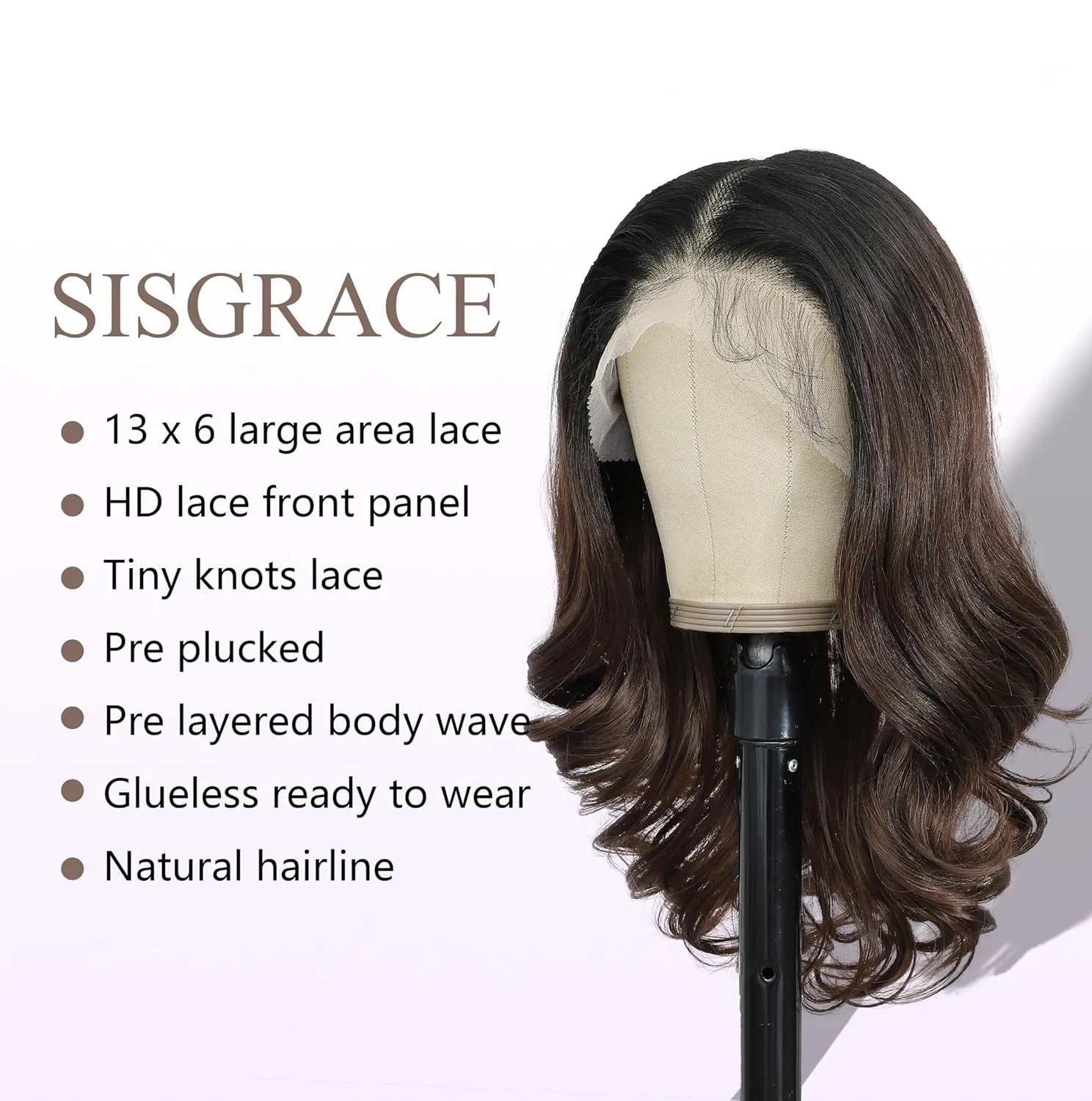 Natural Black Ombre Brown 13×6 HD Lace Front Wigs Synthetic Glueless Pre Layered Body Wave Wigs for Women Pre Plucked 18 Inch Tiny Knots Lace Natural Hairline Bob Wigs