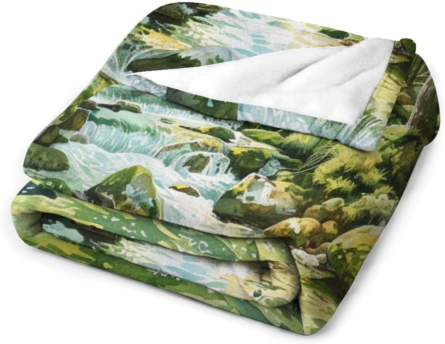 Natural Forest Throw Blanket, Soft Cozy Warm Tropical Jungle Stream Rocky Tree Flannel Blankets for Sofa Couch Bed, 30x40 Inch