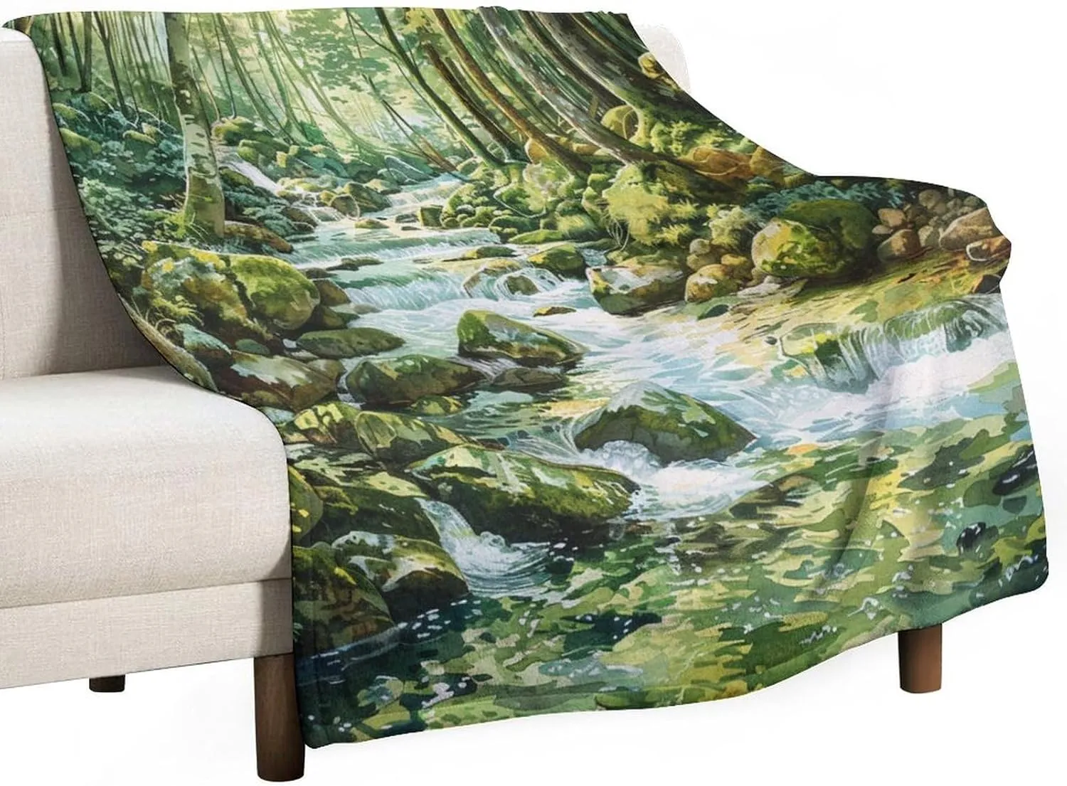 Natural Forest Throw Blanket, Soft Cozy Warm Tropical Jungle Stream Rocky Tree Flannel Blankets for Sofa Couch Bed, 30x40 Inch