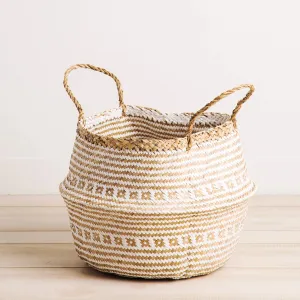 Natural Woven Multi Purpose Collapsable Seagrass Tote Belly Basket For Storage, Laundry, Plant Pot Cover, Beach Bag, Toy Basket, Blanket Basket