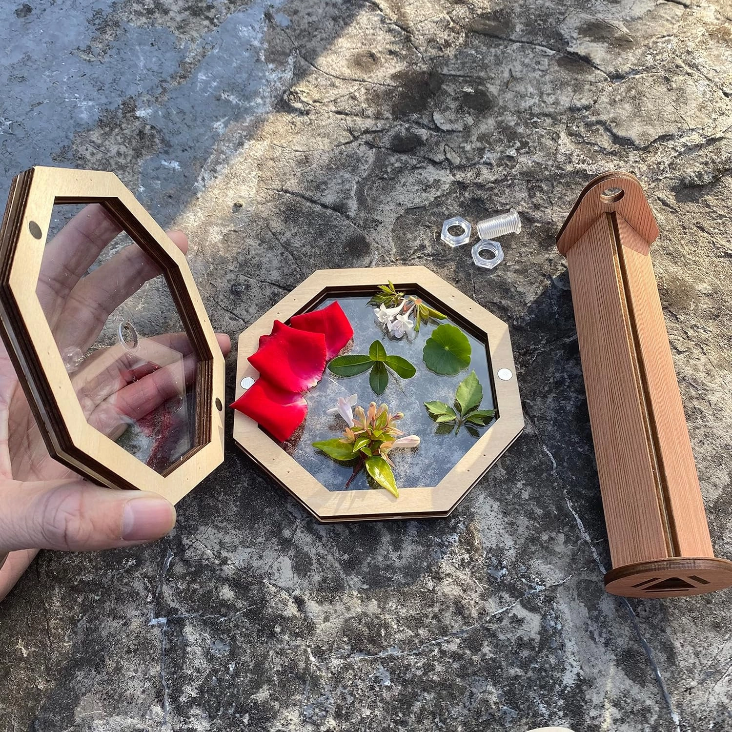 Natural DIY Kaleidoscope Kit, New Wooden Magic Rotating Kaleidoscope Making Set for Nature Lovers, Best Gift, Outdoor Classic Handmade Education Toys for Kids (2 Pcs Normal Flower)