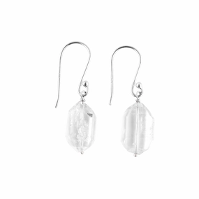 Natural Raw Herkimer Diamond Earrings, Rough Gemstones, Minimalist Jewelry, Dangling Earrings, Rhodium Plated, 925 Sterling Silver, April Birthstones, Earrings for Women & Girls