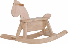 Natural Wooden Rocking Horse Funny for Toddlers (Ages 2-4) - Solid Rubber Wood, Enhanced Rocking Base, Smooth Surface for Creative Decoration, Minimalist Rocking Horse