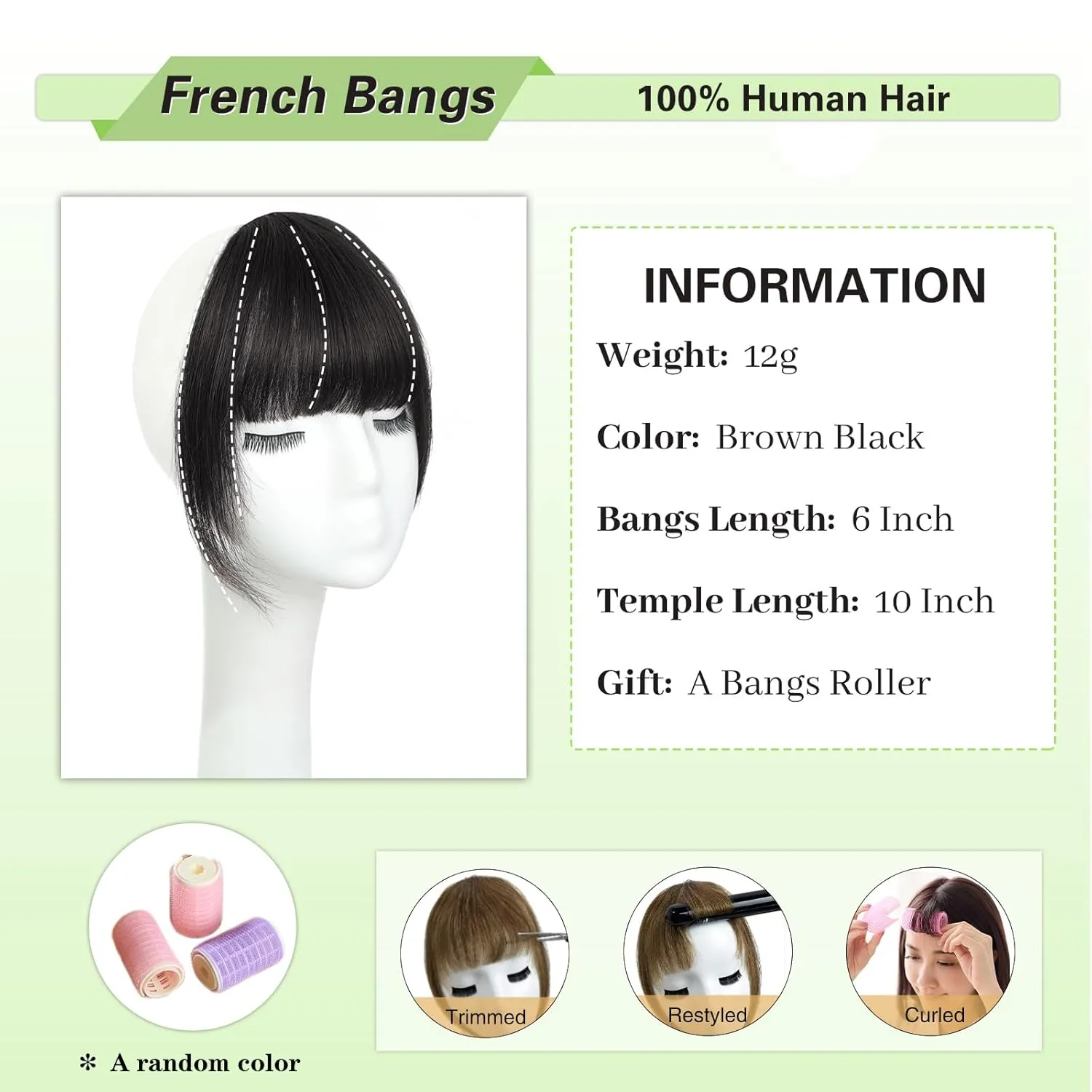 NAYOO Bangs Hair Clip - Brown Black Fake Bangs 100% Real Human Hair Extensions French Bangs for Women Fringe with Temples Hairpieces Curved Bangs for Daily Wear (Brown Black, French Bangs)