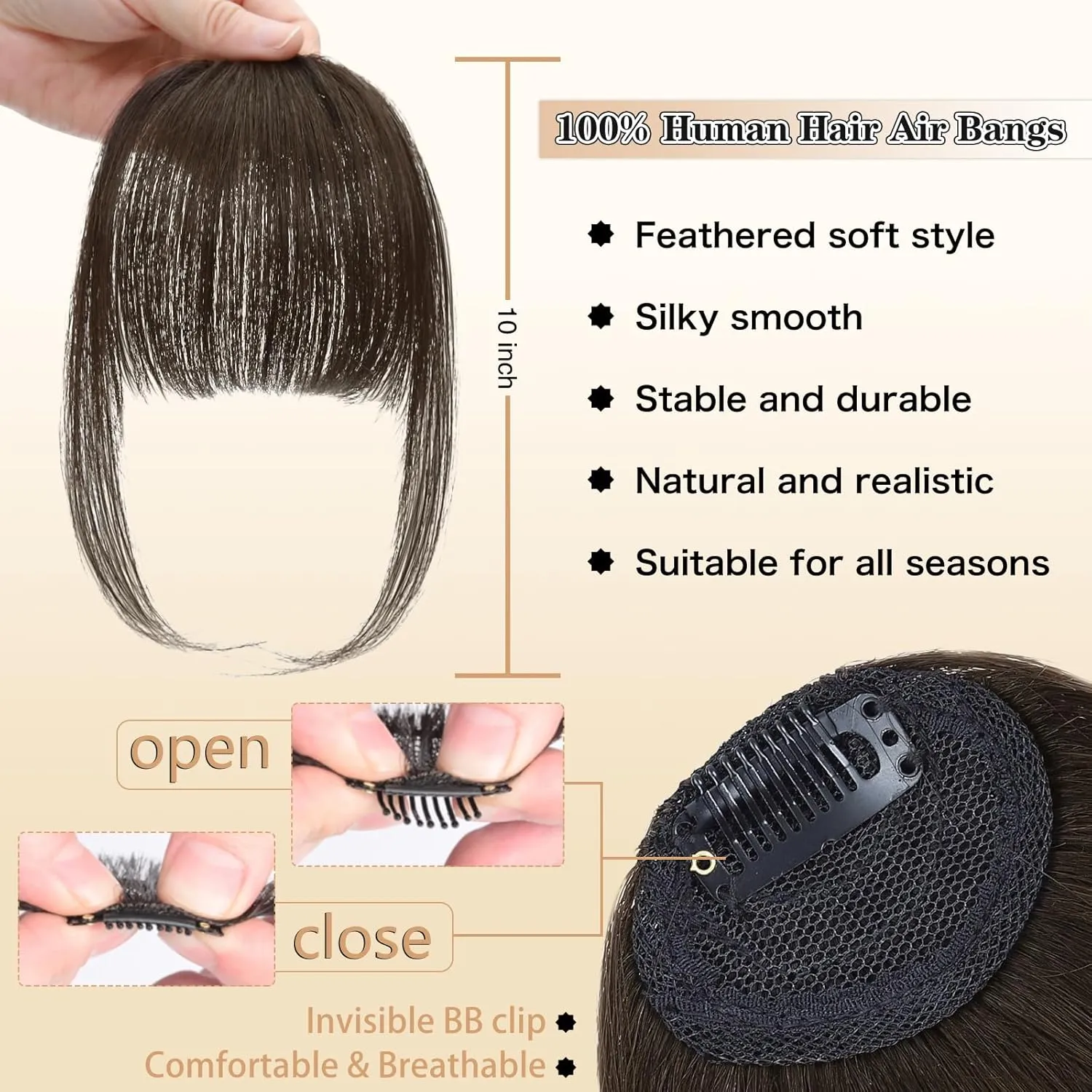 NAYOO Bangs Hair Clip in Bangs 100% Real Human Hair Extensions Wispy Bangs Clip on Air Bangs for Women Hairpieces Curved Bangs (2# darkest brown, Wispy Bangs)