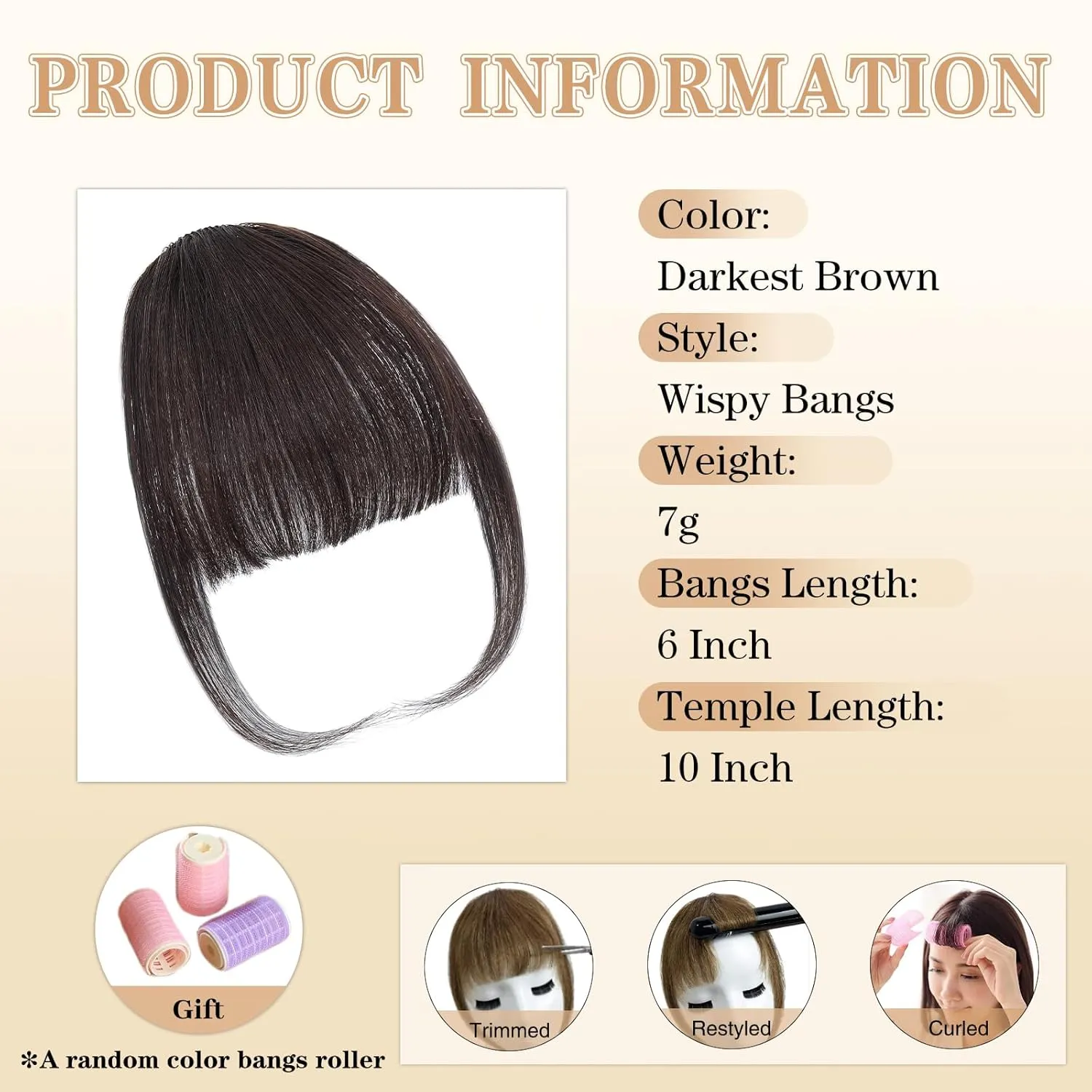 NAYOO Bangs Hair Clip in Bangs 100% Real Human Hair Extensions Wispy Bangs Clip on Air Bangs for Women Hairpieces Curved Bangs (2# darkest brown, Wispy Bangs)