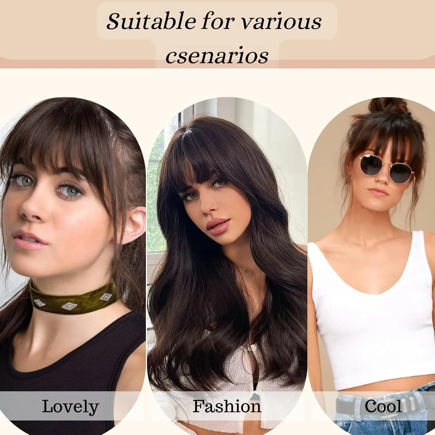 NAYOO Bangs Hair Clip - Light Brown Fake Bangs 100% Real Human Hair Extensions French Bangs for Women Fringe with Temples Hairpieces Curved Bangs for Daily Wear(Light Brown, French Bangs)
