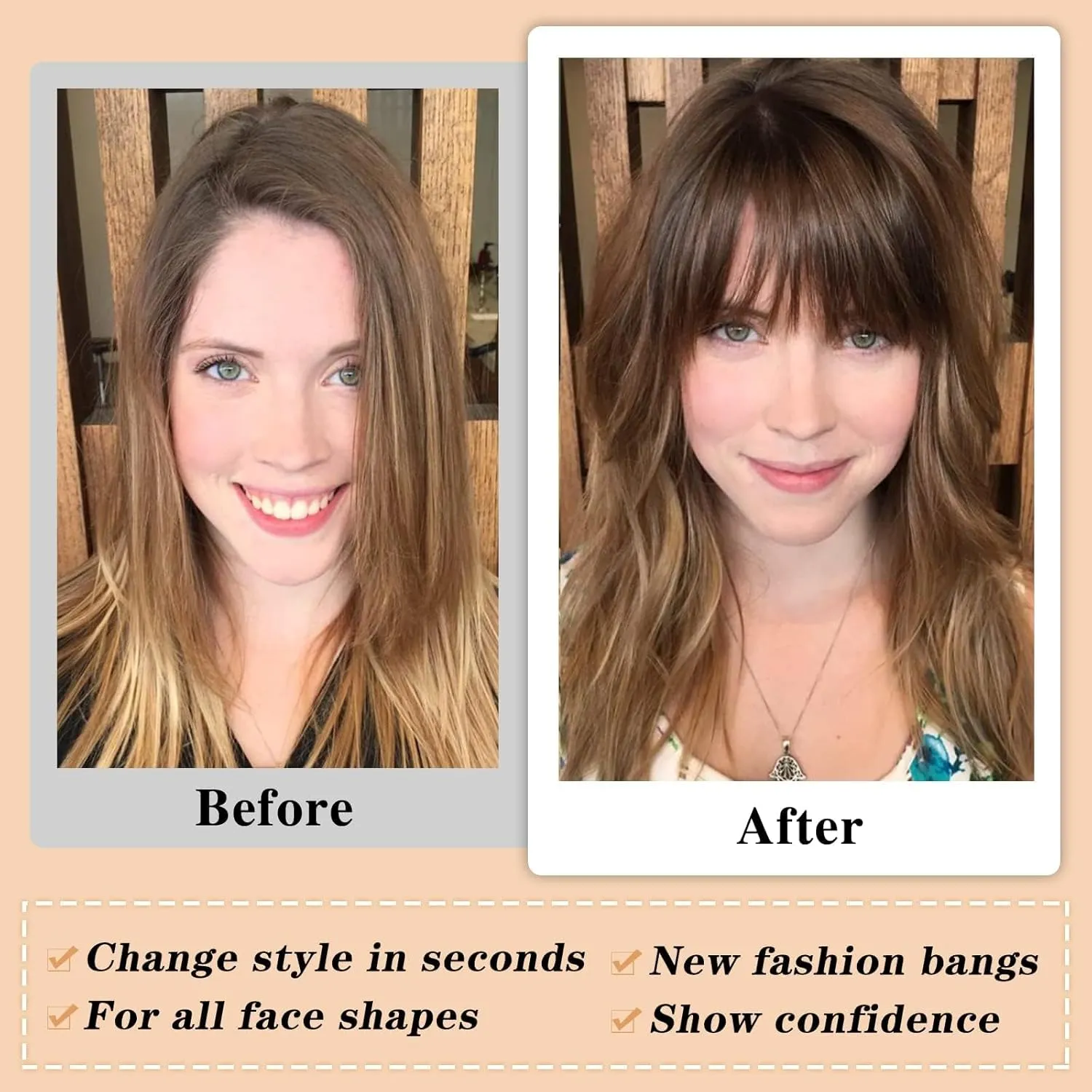 NAYOO Bangs Hair Clip - Light Brown Fake Bangs 100% Real Human Hair Extensions French Bangs for Women Fringe with Temples Hairpieces Curved Bangs for Daily Wear(Light Brown, French Bangs)