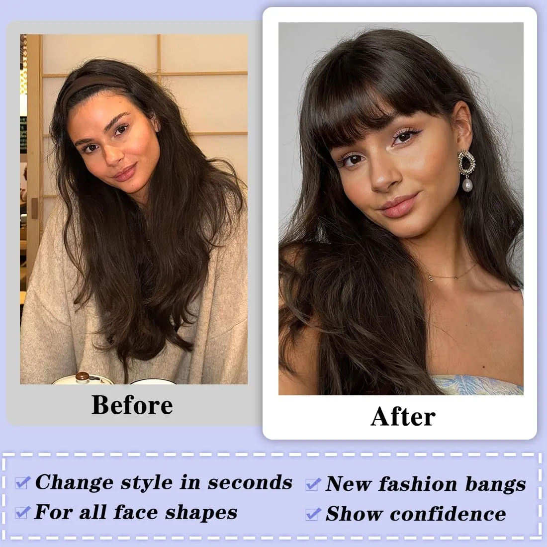 NAYOO Bnags Hair Clip- Dark Brown Fake Bangs 100% Real Human Hair Extensions Wispy Bangs for Women Fringe with Temples Hairpieces Curved Bangs for Daily Wear（Dark Brown Wispy Bangs）
