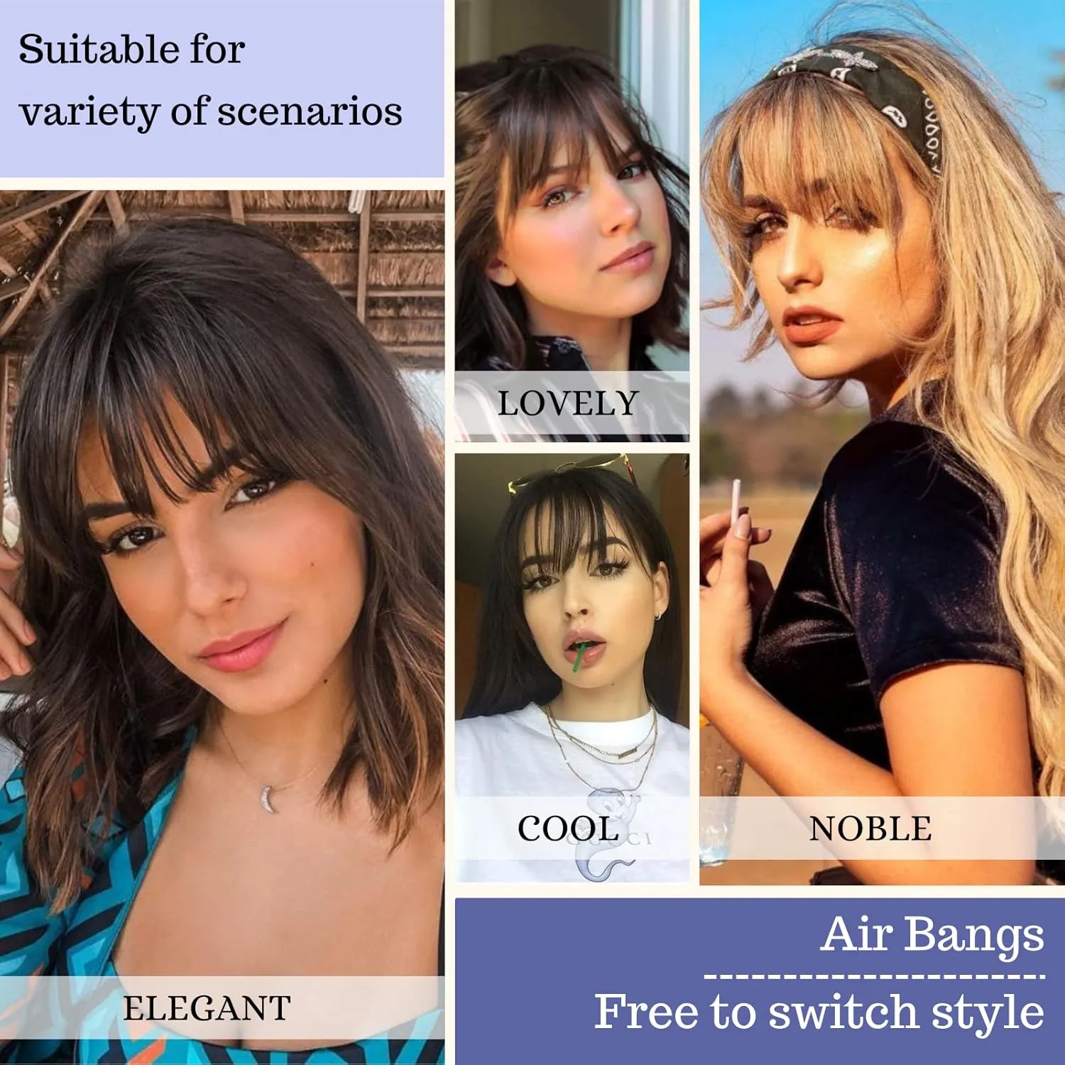NAYOO Bnags Hair Clip- Dark Brown Fake Bangs 100% Real Human Hair Extensions Wispy Bangs for Women Fringe with Temples Hairpieces Curved Bangs for Daily Wear（Dark Brown Wispy Bangs）