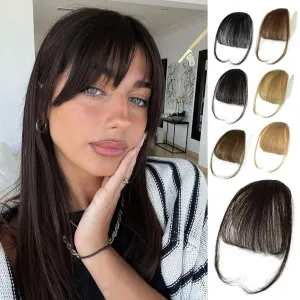 NAYOO Bnags Hair Clip- Dark Brown Fake Bangs 100% Real Human Hair Extensions Wispy Bangs for Women Fringe with Temples Hairpieces Curved Bangs for Daily Wear（Dark Brown Wispy Bangs）