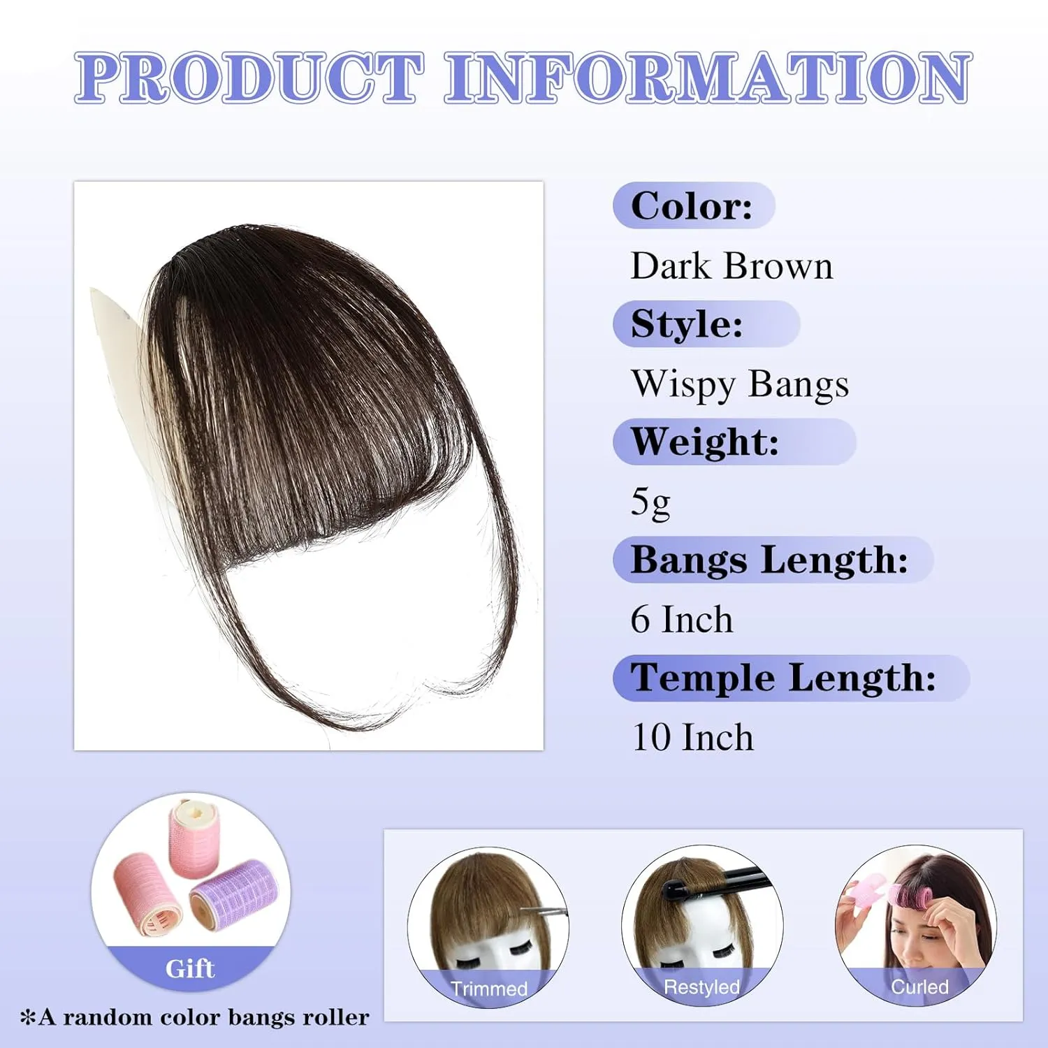 NAYOO Bnags Hair Clip- Dark Brown Fake Bangs 100% Real Human Hair Extensions Wispy Bangs for Women Fringe with Temples Hairpieces Curved Bangs for Daily Wear（Dark Brown Wispy Bangs）
