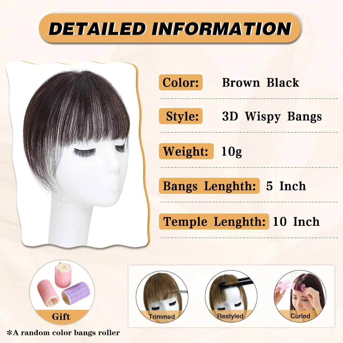 NAYOO Clip in Bangs-Brown Black Human Hair 360° Cover Wipsy Bangs Hair for Women, 2 Secure Clips in Full Fringe Hair Toppers for Women Girls Daily Wear (Brown Black)
