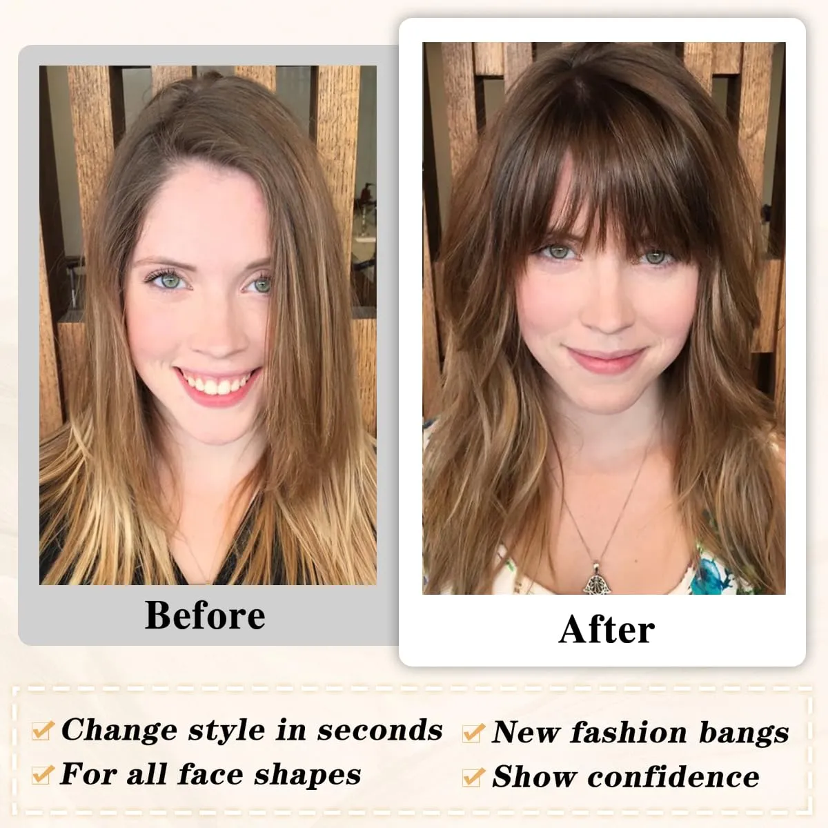 NAYOO Clip in Bangs-Brown Black Human Hair 360° Cover Wipsy Bangs Hair for Women, 2 Secure Clips in Full Fringe Hair Toppers for Women Girls Daily Wear (Brown Black)