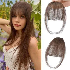 NAYOO Clip In Bangs - Brown Human Hair Fake Bangs Fringe with Temples Hairpieces for Women Natural Curved Hair Extensions for Daily Wear
