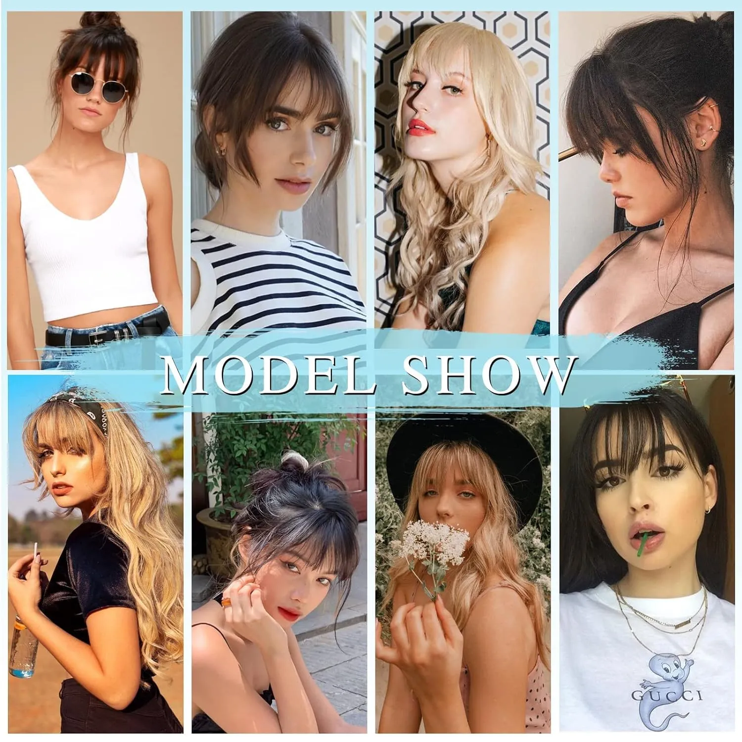 NAYOO Clip In Bangs - Brown Human Hair Fake Bangs Fringe with Temples Hairpieces for Women Natural Curved Hair Extensions for Daily Wear