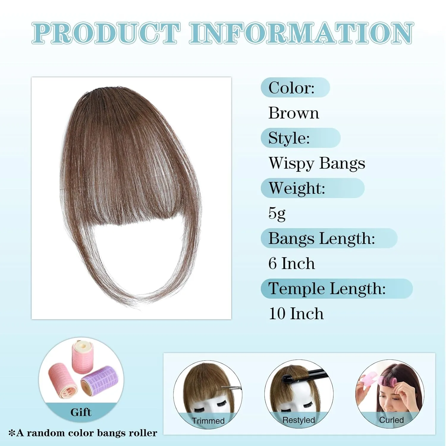 NAYOO Clip In Bangs - Brown Human Hair Fake Bangs Fringe with Temples Hairpieces for Women Natural Curved Hair Extensions for Daily Wear