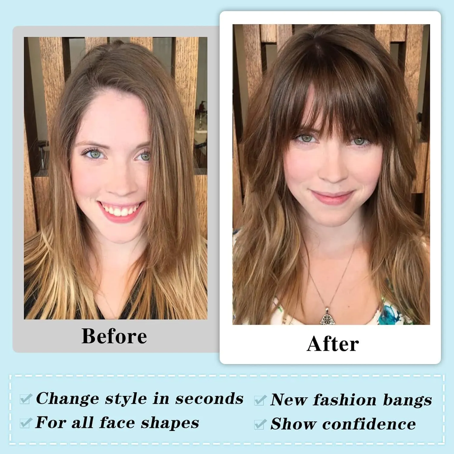 NAYOO Clip In Bangs - Brown Human Hair Fake Bangs Fringe with Temples Hairpieces for Women Natural Curved Hair Extensions for Daily Wear