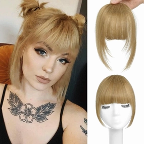 NAYOO Bangs Hair Clip in Bangs 100% Real Human Hair Extensions French Bangs Clip on Air Bangs for Women Hairpieces Curved Bangs for Daily Wear（Ash Blonde）