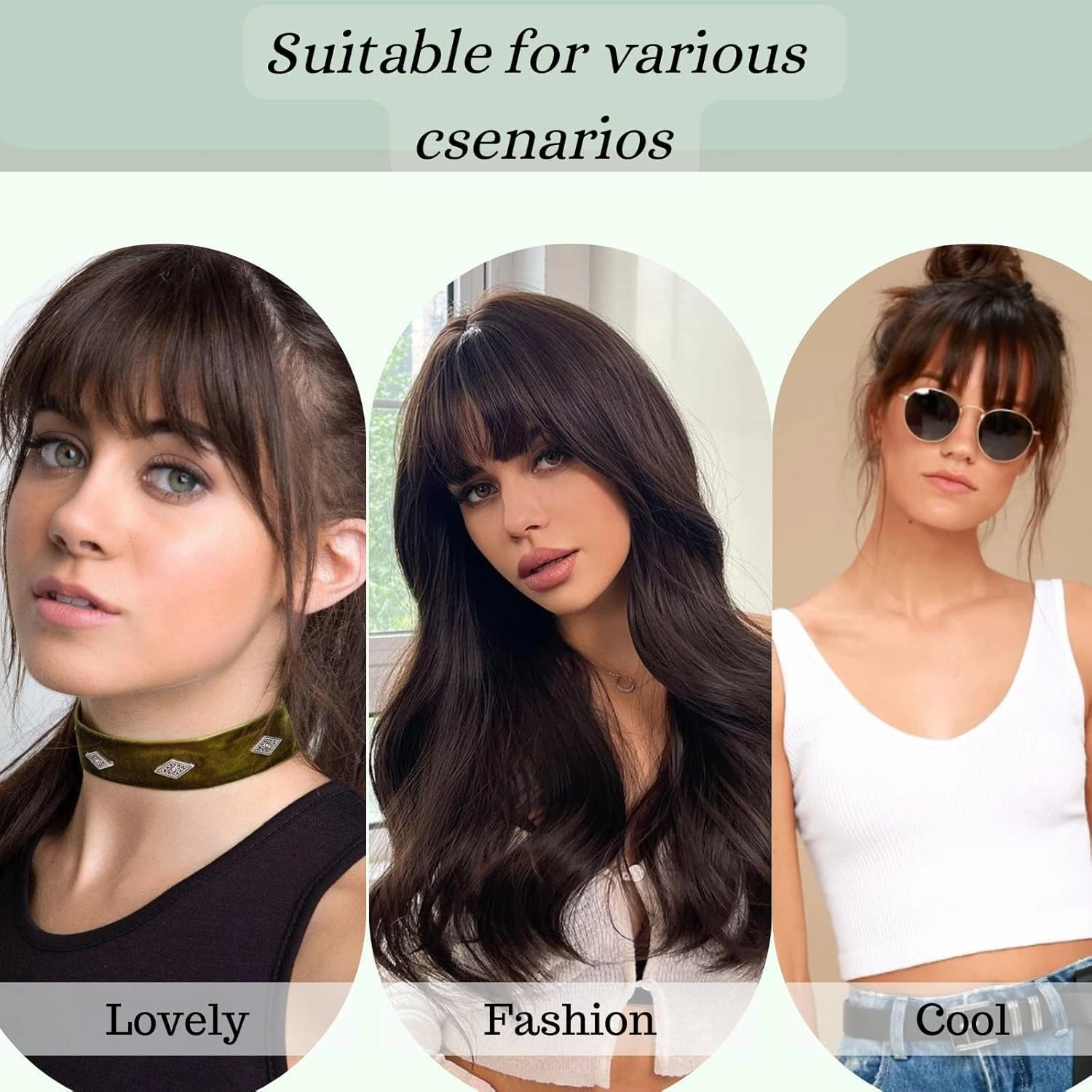 NAYOO French Bangs Hair Clip -Medium Brown 100% Real Human Hair Clip in Bangs for Women Fringe with Temples Hairpieces for Daily Wear (Medium Brown)