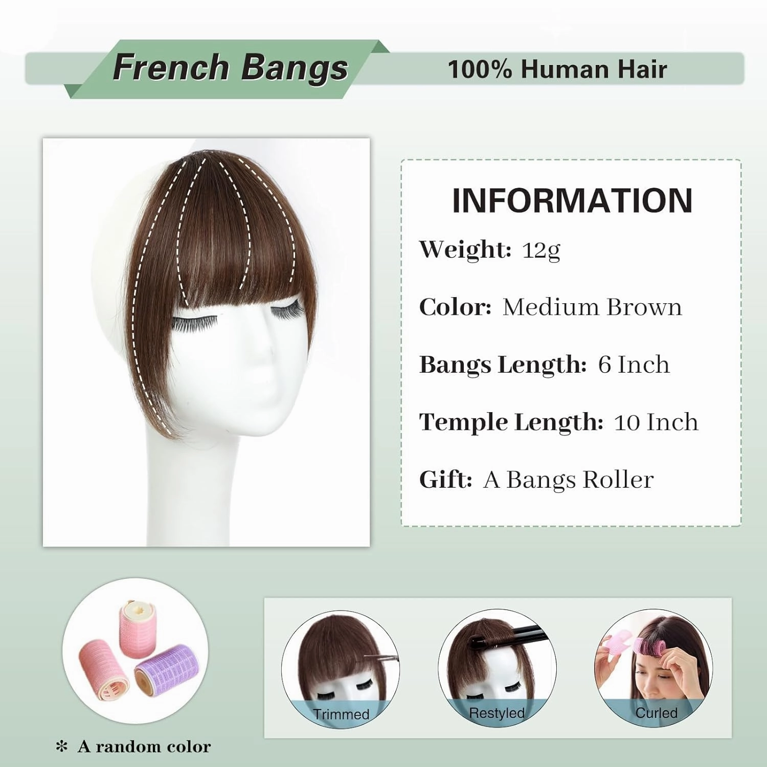 NAYOO French Bangs Hair Clip -Medium Brown 100% Real Human Hair Clip in Bangs for Women Fringe with Temples Hairpieces for Daily Wear (Medium Brown)