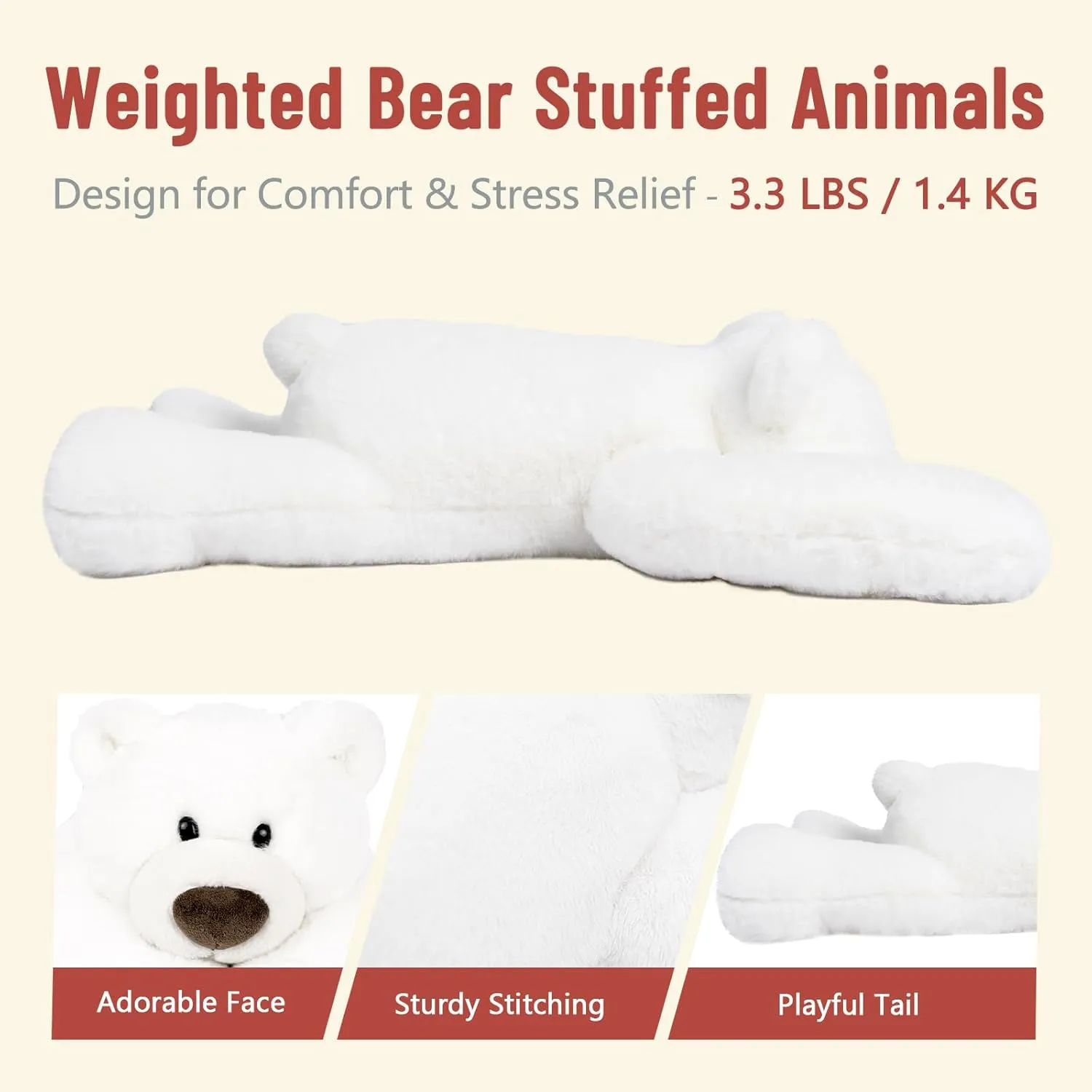 Niuniu Daddy 20" | 3.3 Pound Polar Bear Weighted Stuffed Animals, Large White Bear Plush Toy Pillow with Fluffy Fur for Kids Adults Teens Cute Stuffy Animal for Valentine Christmas Birthday Gift