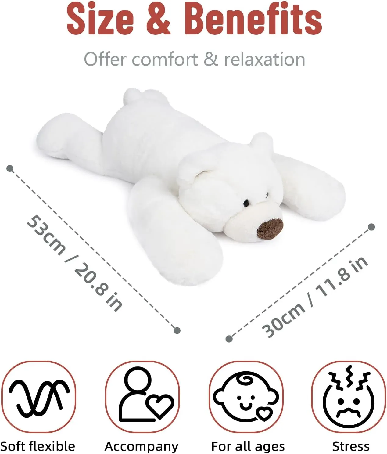 Niuniu Daddy 20" | 3.3 Pound Polar Bear Weighted Stuffed Animals, Large White Bear Plush Toy Pillow with Fluffy Fur for Kids Adults Teens Cute Stuffy Animal for Valentine Christmas Birthday Gift