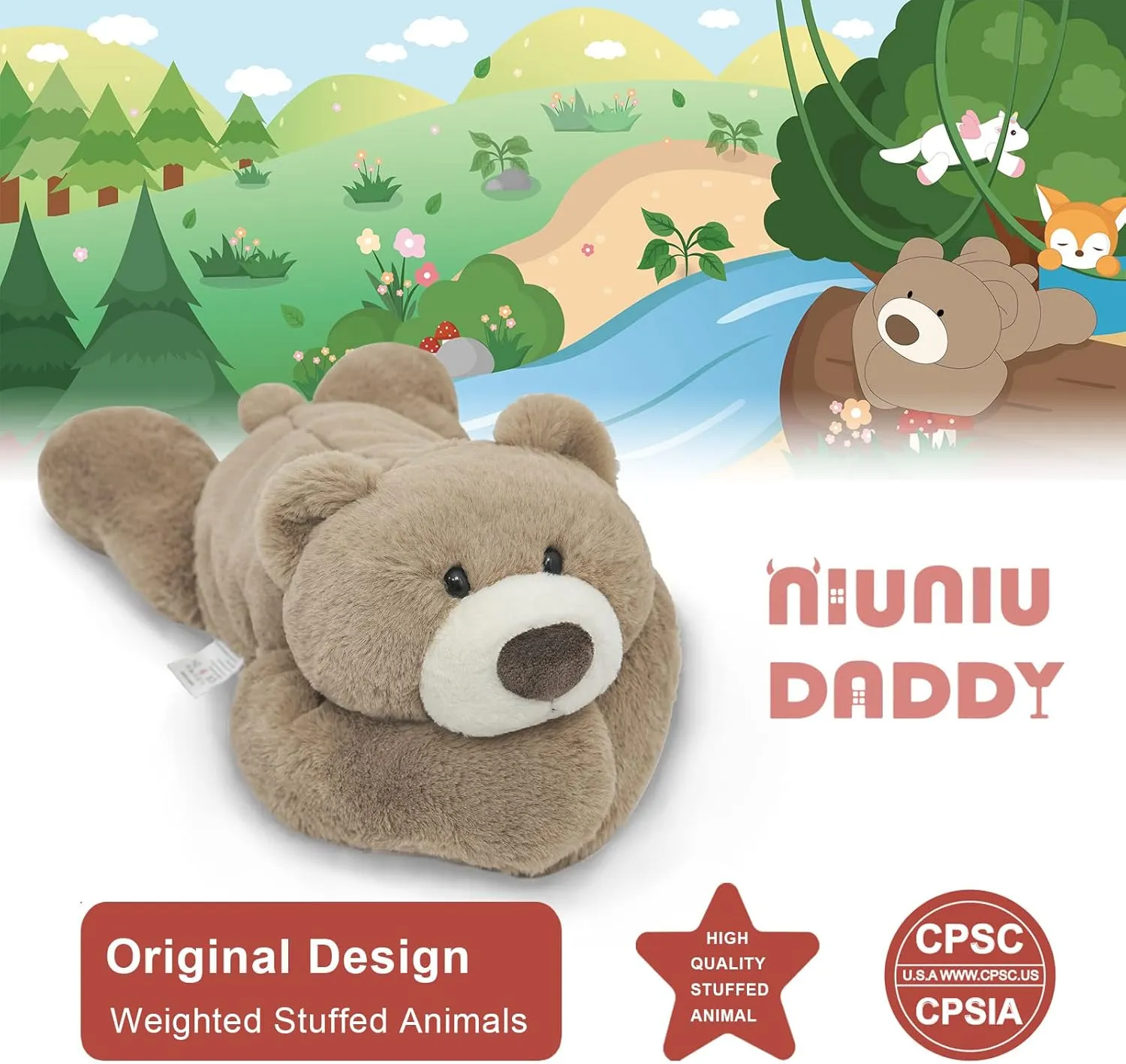 Niuniu Daddy 20" | 3.3 Pound Weighted Bear Stuffed Animals for Adults Kids, Giant Large Teddy Bear Plush Toy, Cute Brown Bear Body Pillow with Soft Fur & Body for Gift Christmas Birthday Holidays
