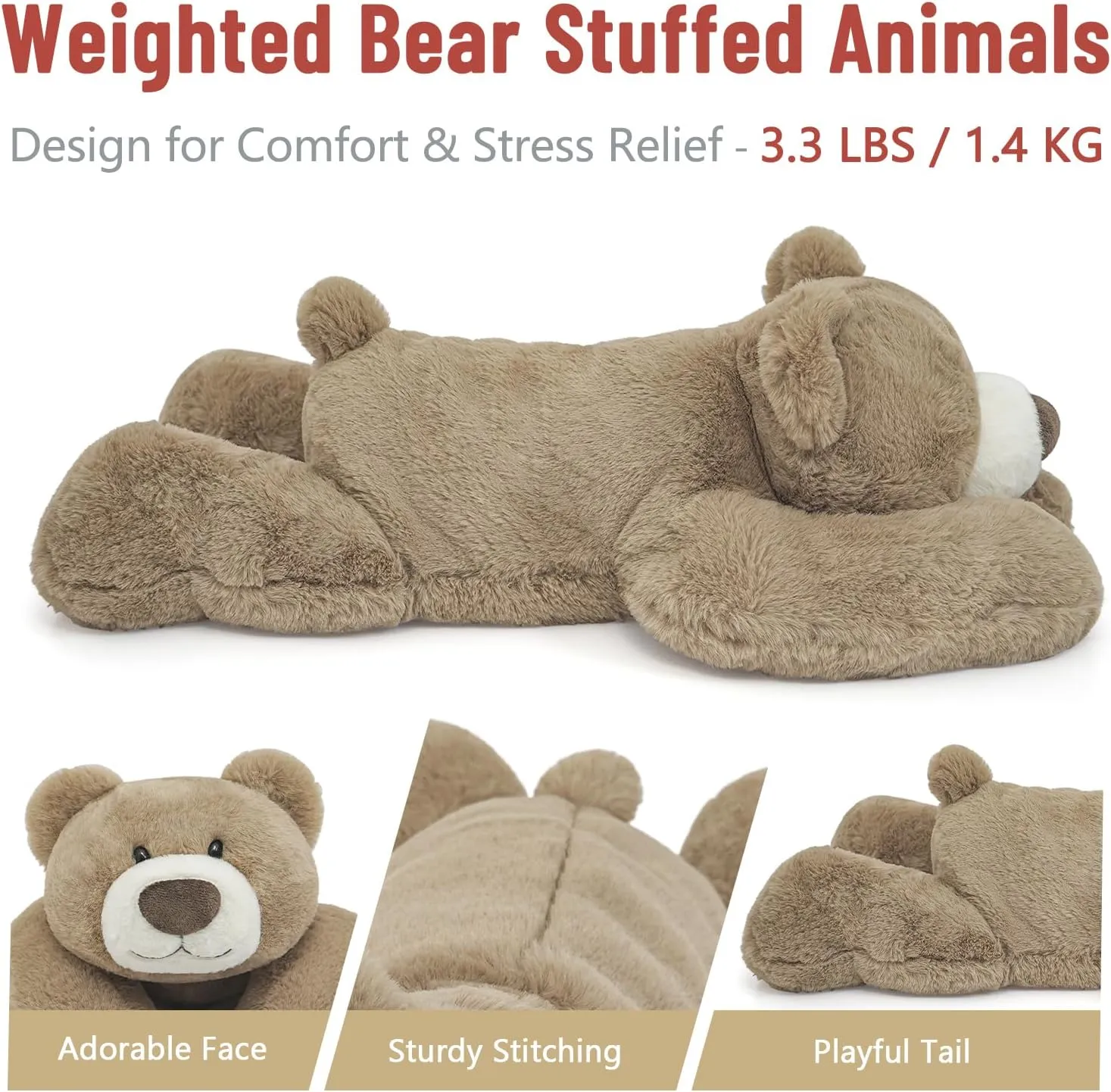 Niuniu Daddy 20" | 3.3 Pound Weighted Bear Stuffed Animals for Adults Kids, Giant Large Teddy Bear Plush Toy, Cute Brown Bear Body Pillow with Soft Fur & Body for Gift Christmas Birthday Holidays