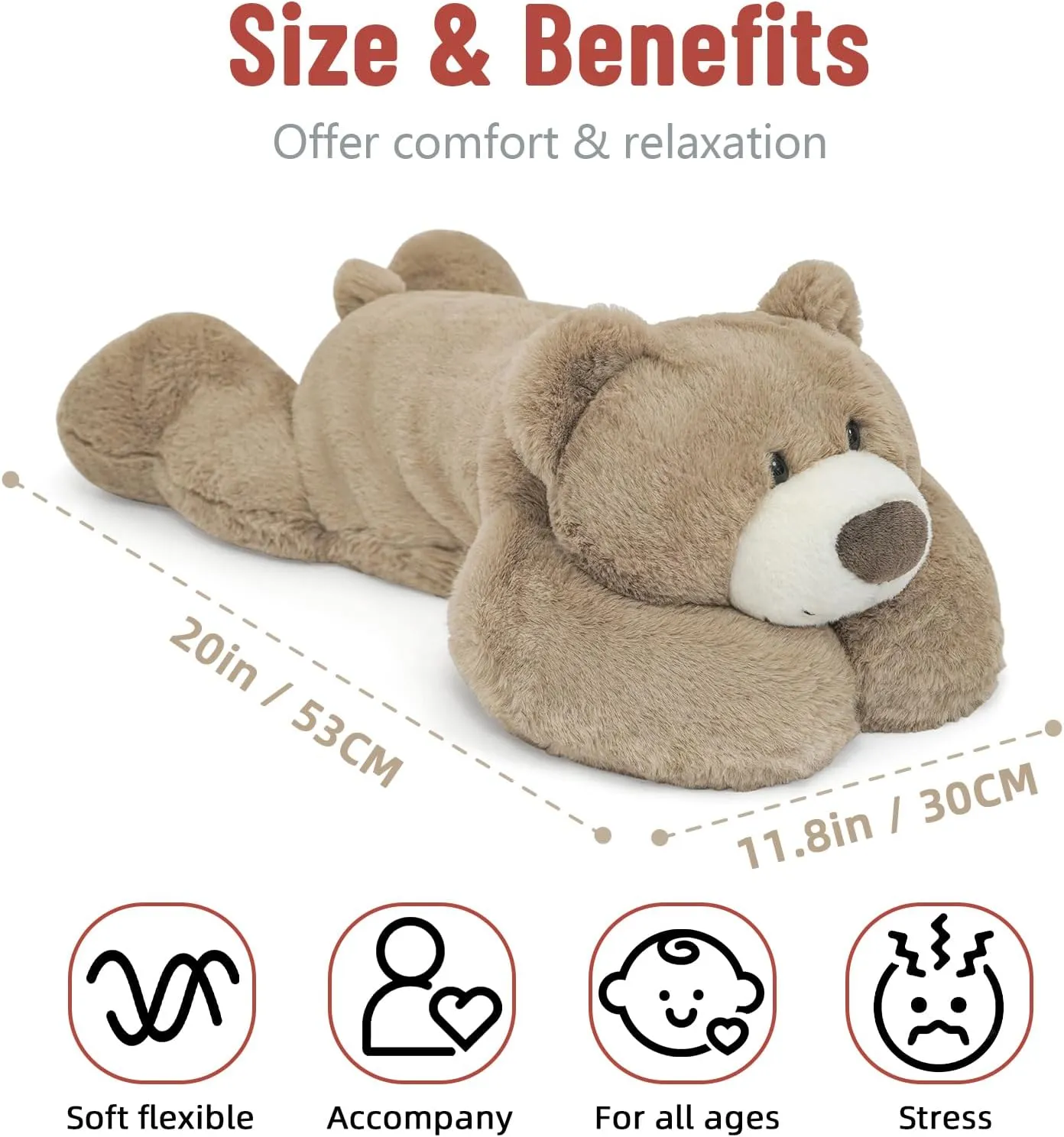 Niuniu Daddy 20" | 3.3 Pound Weighted Bear Stuffed Animals for Adults Kids, Giant Large Teddy Bear Plush Toy, Cute Brown Bear Body Pillow with Soft Fur & Body for Gift Christmas Birthday Holidays