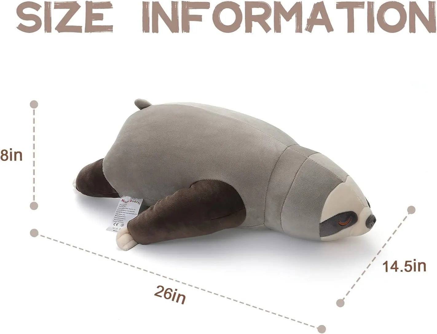 Niuniu Daddy 24.4” Giant Sloth Plushie - Cute Sloth Stuffed Animal Not Weighted, Soft Hugging for Sleeping Sloth Body Pillow, Squishy Plush Toy, Birthday Christmas Party Gifts for Kids Adults