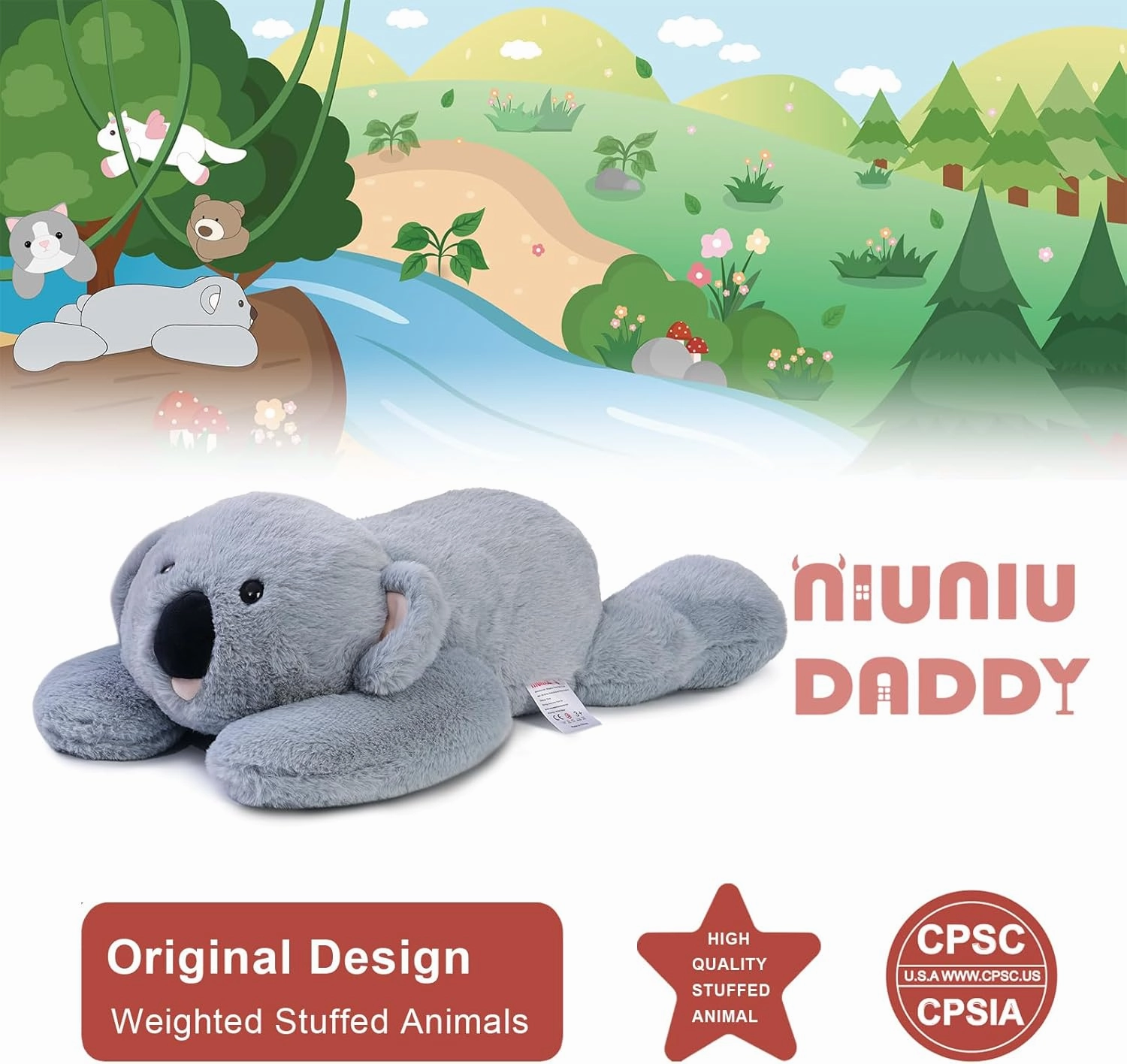 Niuniu Daddy 20" | 3.3 Pound Koala Weighted Stuffed Animals for Adults Kids, Large Stuffed Koala Pillowfort Plush Animal Toys for Baby, Big Body Pillow for Gift Present Birthday Christmas Valentine