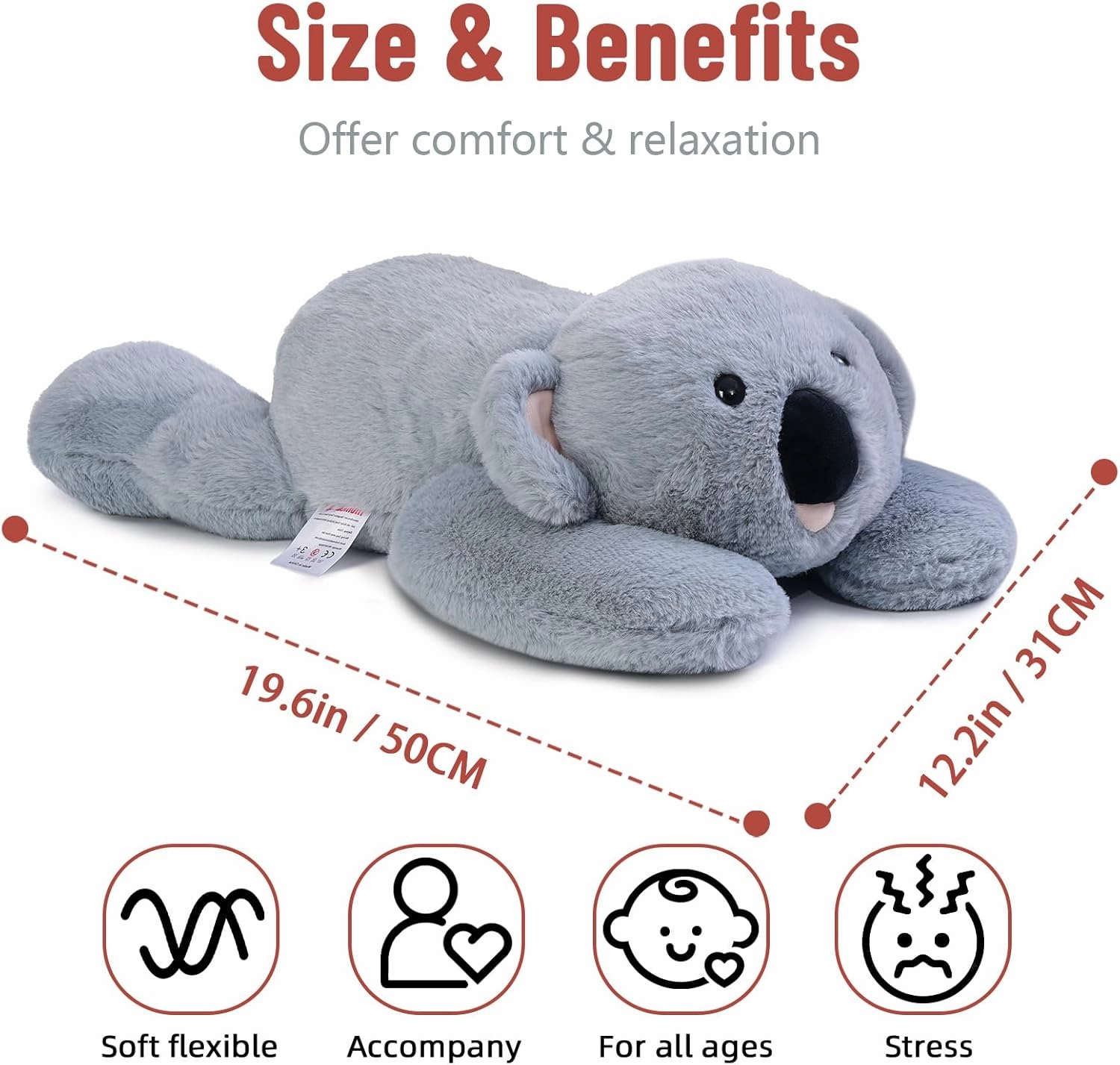 Niuniu Daddy 20" | 3.3 Pound Koala Weighted Stuffed Animals for Adults Kids, Large Stuffed Koala Pillowfort Plush Animal Toys for Baby, Big Body Pillow for Gift Present Birthday Christmas Valentine