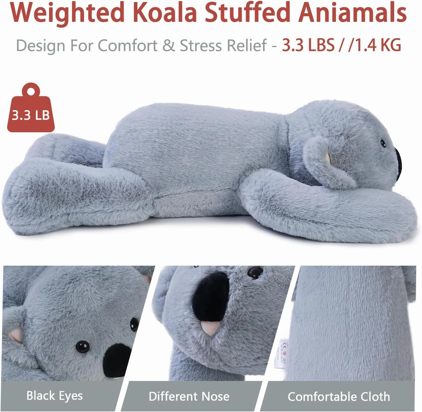 Niuniu Daddy 20" | 3.3 Pound Koala Weighted Stuffed Animals for Adults Kids, Large Stuffed Koala Pillowfort Plush Animal Toys for Baby, Big Body Pillow for Gift Present Birthday Christmas Valentine