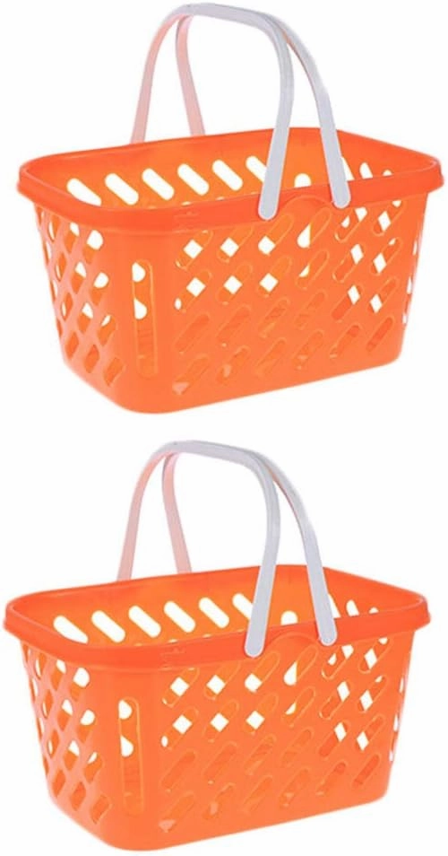 NUOBESTY 2 Pack Pretend Play Shopping Baskets - Kids Grocery Toy Basket with Handles for Imaginative Play, Toy Kitchen & Supermarket Role
