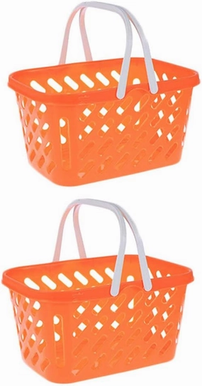 NUOBESTY 2 Pack Pretend Play Shopping Baskets - Kids Grocery Toy Basket with Handles for Imaginative Play, Toy Kitchen & Supermarket Role