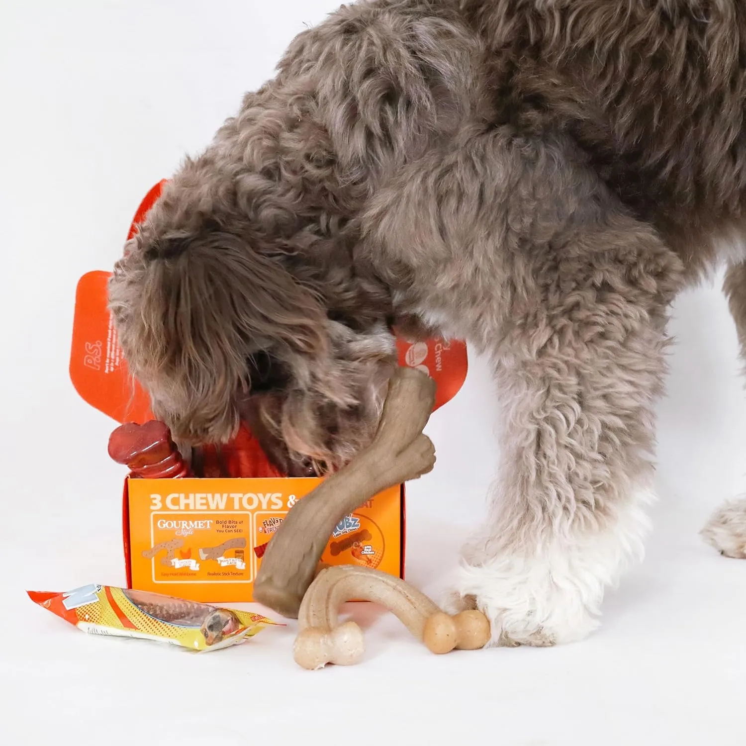 Nylabone Dog Gift Box, Includes 3 Strong Chew Toys and 1 Natural Treat, Gifts for Dogs, Large - Up to 50 lbs, 4 Pack
