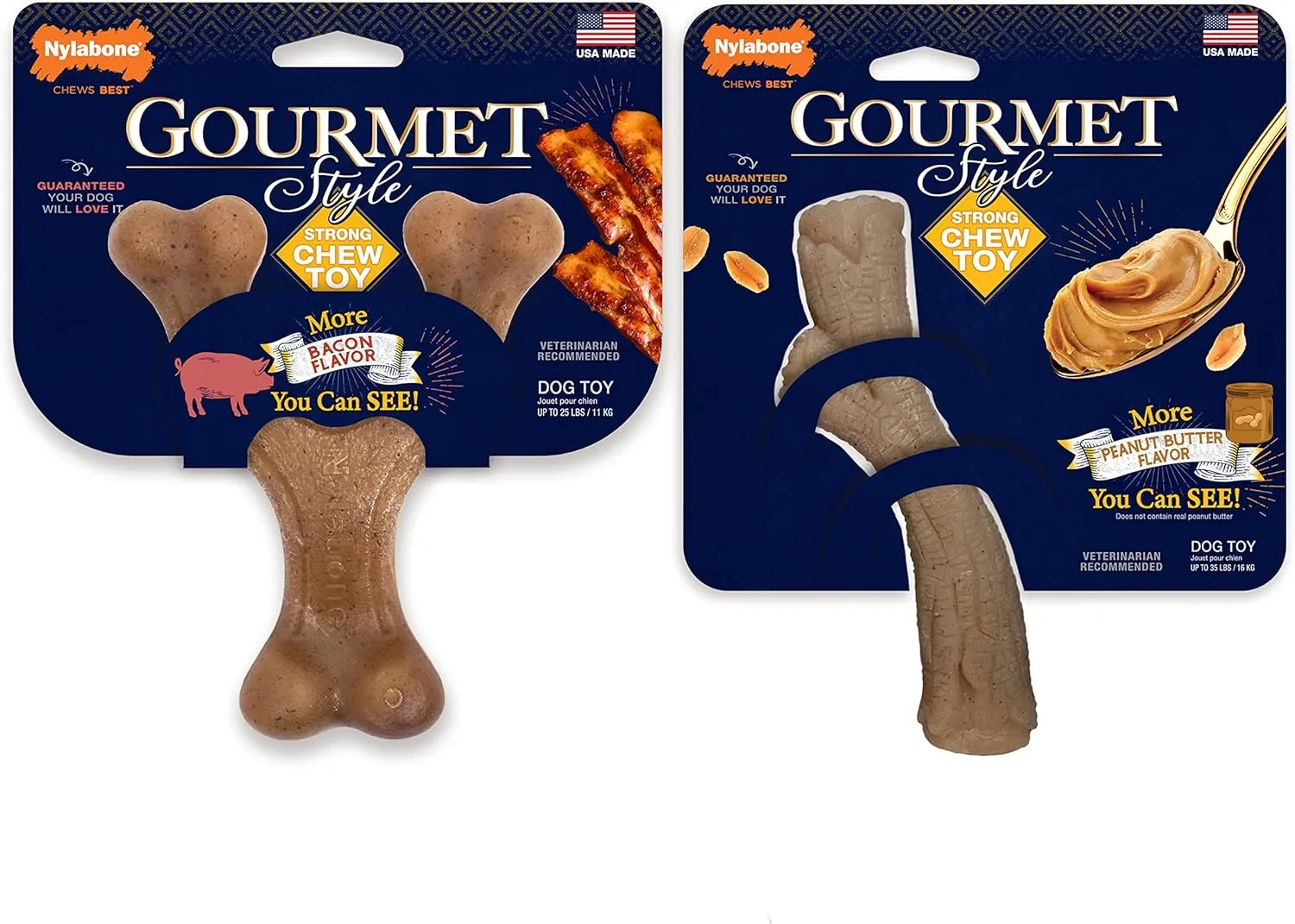 Nylabone Gourmet Style Strong Chew Toy Bundle, Chew Toys for Dogs, Bacon & Peanut Butter Flavor, Small/Regular (2 Count)