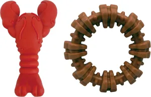 Nylabone Lobster and Textured Ring Power Chew Dog Toys for Aggressive Chewers X-Large 50  lbs